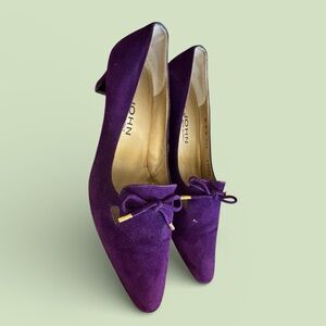 Vtg St. John Purple Suede Kitten Heel Cut Outs Pointed Toe Pumps Sz 7 B *Flaw*